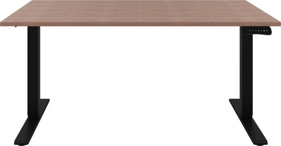 Offeco Zit sta Bureau Verstelbaar bureau -140 x 80 cm Havanna bureaublad Zwart onderstel 2 motoren